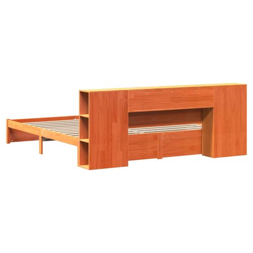 Рамка за легло с библиотека с таблото Кафяво с восъчно покритие