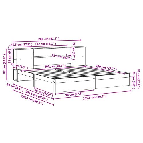 Рамка за легло с библиотека с таблото Кафяво с восъчно покритие