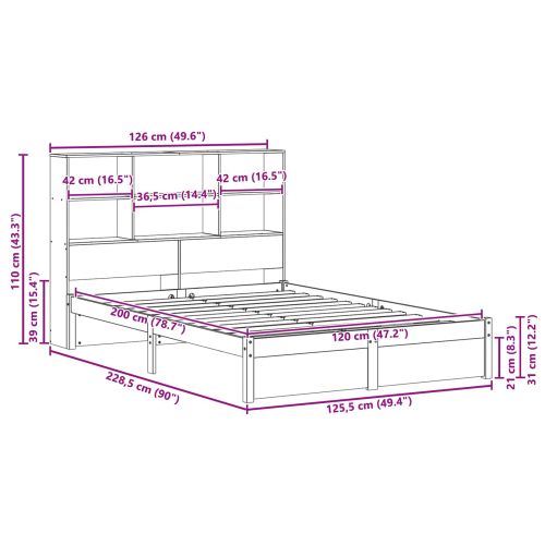 Рамка за легло с библиотека с таблото Кафяво с восъчно покритие