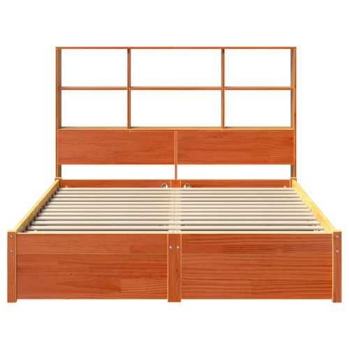 Рамка за легло с библиотека с таблото Кафяво с восъчно покритие