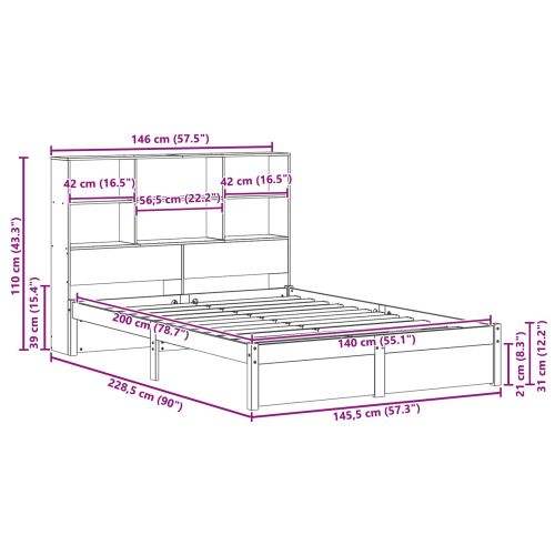 Рамка за легло с библиотека с таблото Кафяво с восъчно покритие