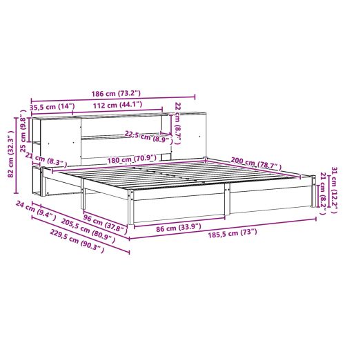 Легло с рама и главата за съхранение 2 pcs Солиден бор