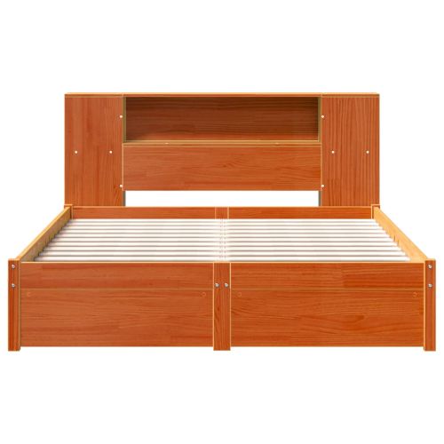 Рамка за легло с библиотека с таблото Кафяво с восъчно покритие