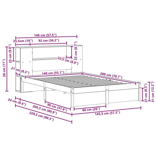Рамка за легло с библиотека с таблото Кафяво с восъчно покритие