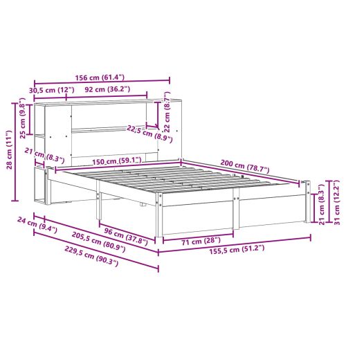 Рамка за легло с библиотека с таблото Кафяво с восъчно покритие