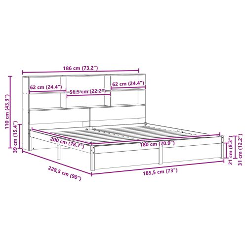 Рамка за легло с библиотека с таблото Кафяво с восъчно покритие