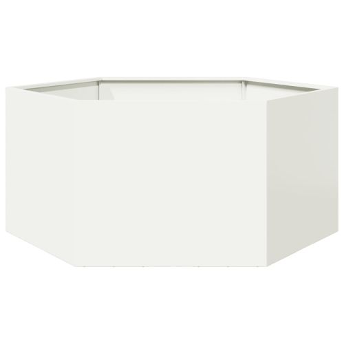 Градинска кашпа, бяла, шестоъгълна, 104x90x45 см, стомана