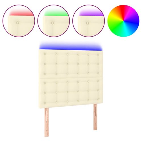 LED горна табла за легло,кремава,80x5x118/128см,изкуствена кожа