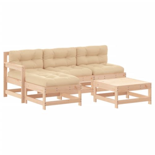 Градински комплект с възглавници, 5 части, дърво масив