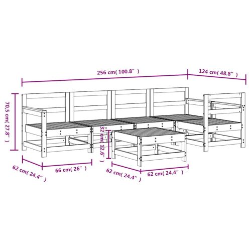 Градински лаундж комплект, 6 части, бор масив