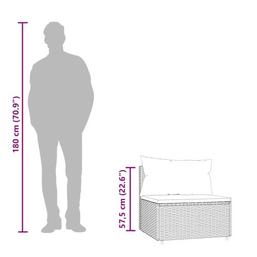 Градински среден диван с възглавници, кафяв, полиратан