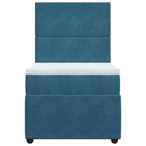 Боксспринг легло с матрак, синьо, 90x200 см, кадифе