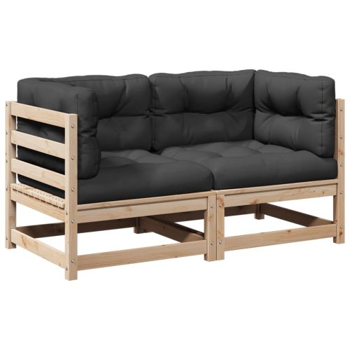 Градински комплект с възглавници, 2 части, борово дърво масив