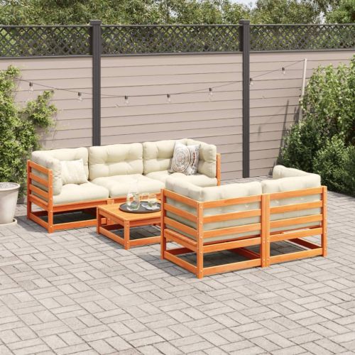 Градински комплект диван от 6 части, восъчнокафяв, бор масив