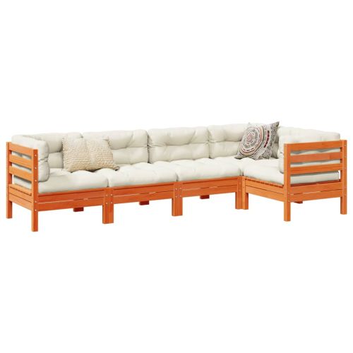 Градински комплект с възглавници, 5 части, восъчнокафяв