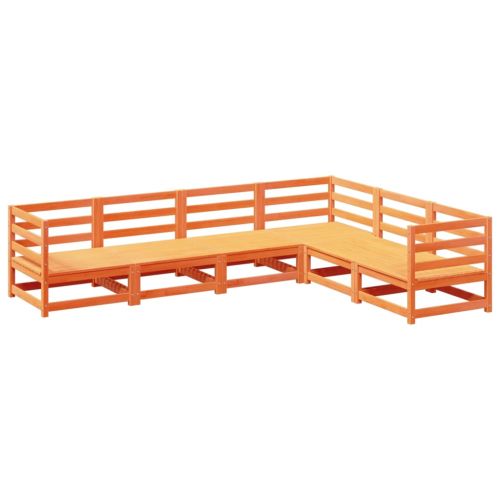 Градински комплект диван от 6 части, восъчнокафяв, бор масив