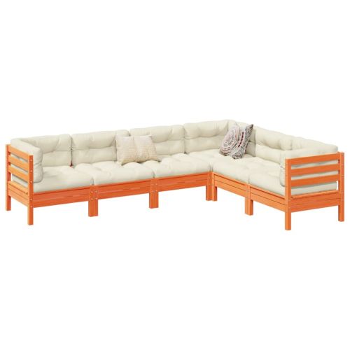 Градински комплект с възглавници, 6 части, восъчнокафяв