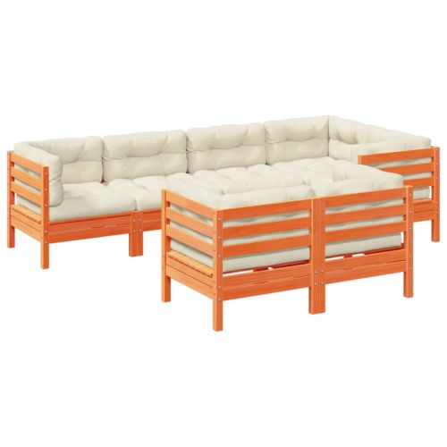 Градински комплект с възглавници, 7 части, восъчнокафяв