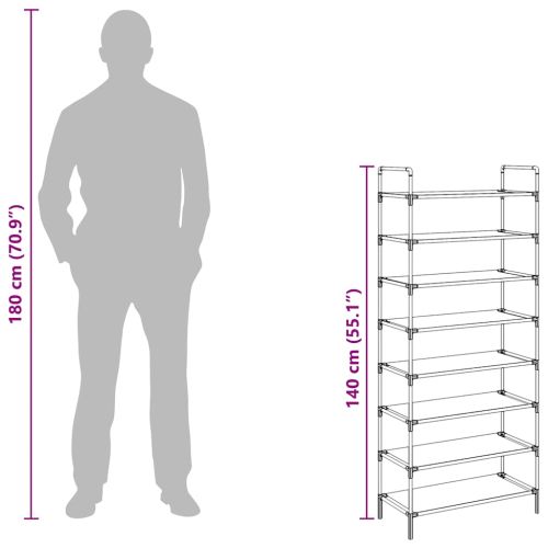 Стелаж за обувки с 8 рафта, метал и нетъкан текстил, черен