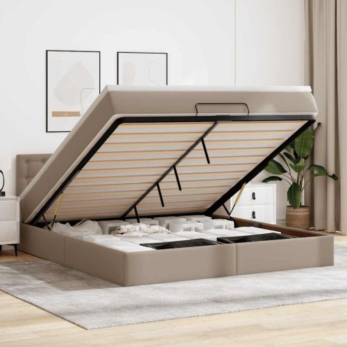 Османска легло с матрак, капучино, 160x200 см, изкуствена кожа