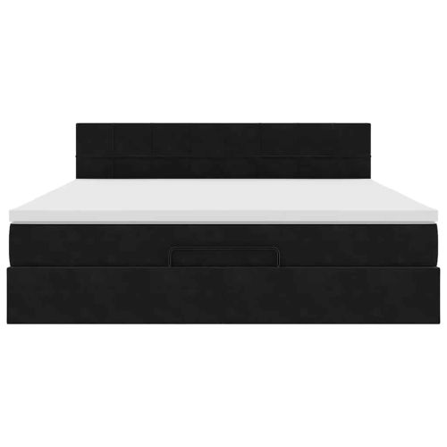 Османска легло с матрак, черно, 180x200 см, кадифе