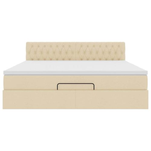 Османска легло с матрак и LED, кремаво, 180x200 см, плат