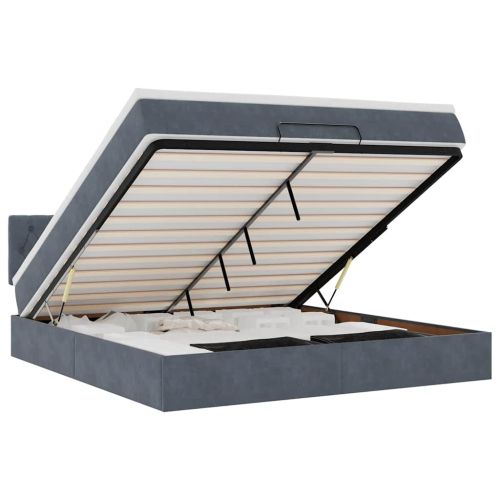 Османска легло с матрак и LED, тъмносиво, 180x200 см, кадифе