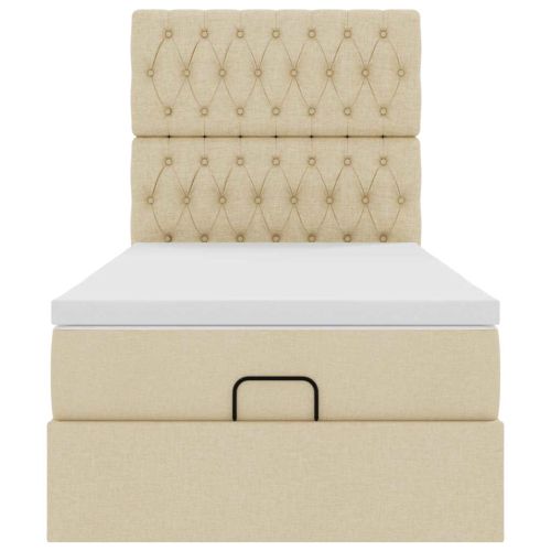 Османска легло с матрак, кремаво, 90x190 см, плат