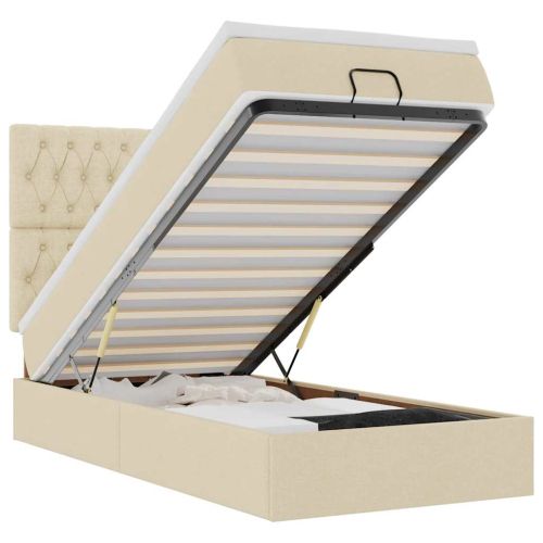 Османска легло с матрак и LED, кремаво, 90x190 см, плат