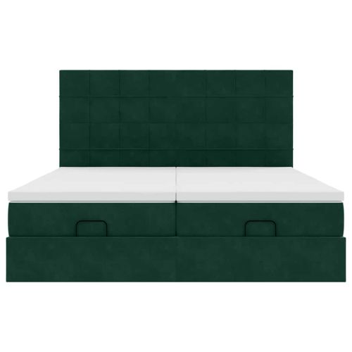 Османска легло с матраци и LED, тъмнозелено, 180x200 см, кадифе