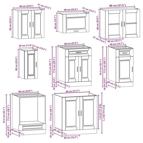 Комплект кухненски шкафове от 8 части Kalmar, инженерно дърво