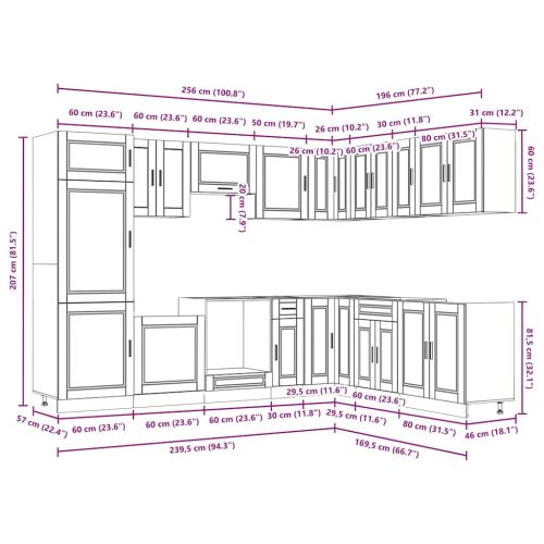 Комплект кухненски шкафове от 14 части Porto, инженерно дърво