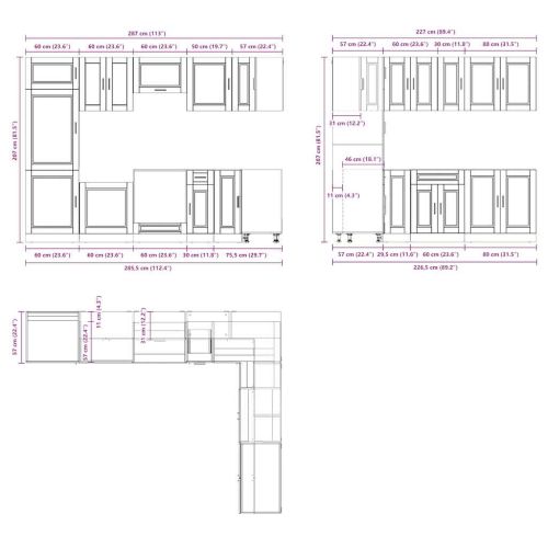 Комплект кухненски шкафове от 14 части Porto, инженерно дърво