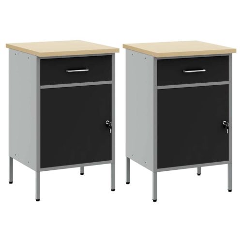 Работен кабинет с чекмедже 2 pcs Черен и Сив 100 x 55 x 85 см