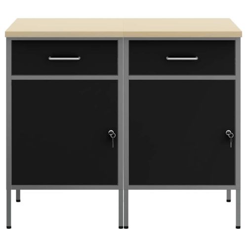 Работен кабинет с чекмедже 2 pcs Черен и Сив 100 x 55 x 85 см