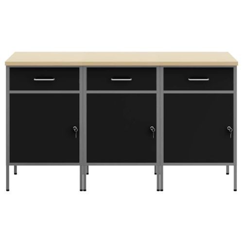 Работен кабинет с чекмедже 3 pcs Черен и Сив 150 x 55 x 85 см