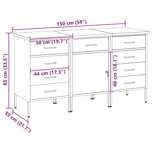 Работен кабинет с чекмедже 3 pcs Черен и Сив 150 x 55 x 85 см
