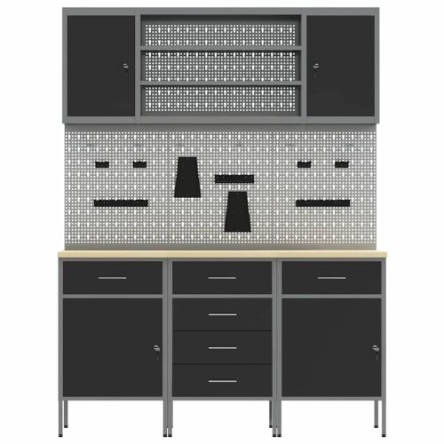 Работна маса с чекмедже 7 pcs Черно 150 x 55 x 200 см Стомана