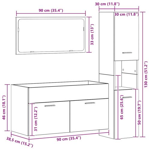 Комплект мебели за баня от 3 части Дъб артизан инженерно дърво
