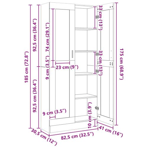 Шкаф за книги Черен дъб 82,5 x 30,5 x 185 см Инженерно дърво