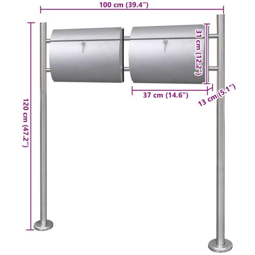 Двойна пощенска кутия на стойка, неръждаема стомана
