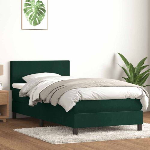 Box Spring легло с матрак Тъмнозелено 80x210 cm Кадифе
