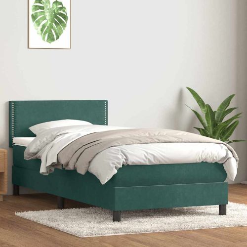 Box Spring легло с матрак Тъмнозелено 80x210 cm Кадифе