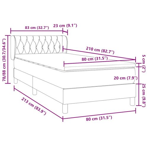 Box Spring легло с матрак Тъмнозелено 80x210 cm Кадифе