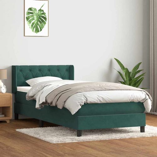 Box Spring легло с матрак Тъмнозелено 80x210 cm Кадифе