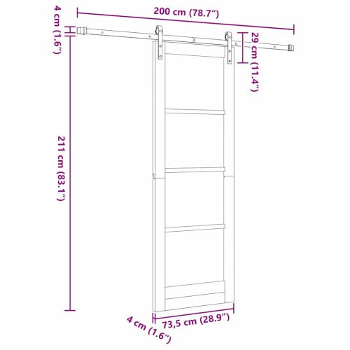 Преплъзваща се врата Бяло 73,5 x 211 см Солидно борово дърво