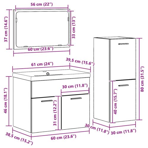 Комплект мебели за баня с врата 4 pcs Кафяво Инженерно дърво