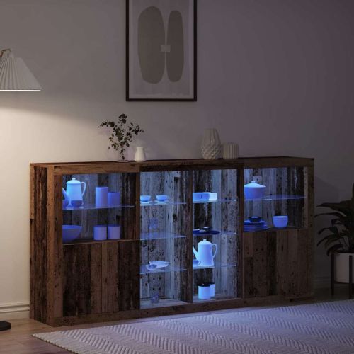 LED конзолна маса 3 pcs Старо дърво 202 x 37 x 100 см