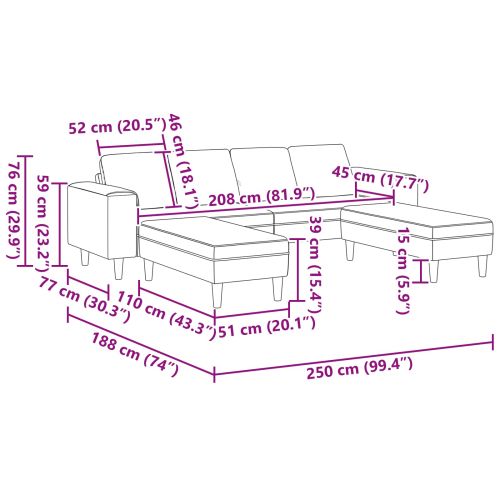 Диван с възглавница Тъмен сив 250 x 188 x 76 см Кордюрова тъкан
