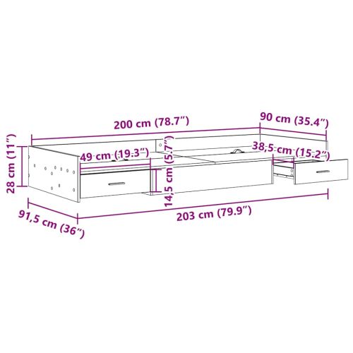 Рамка за легло с таблото Черния дъб 90 x 200 cm Инженерно дърво